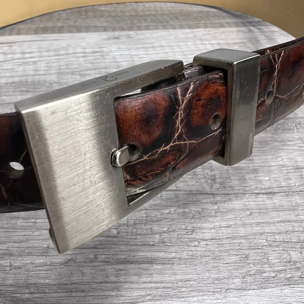 Anne Klein Crocodile Print Italian Leather Belt Old Money Aesthetic